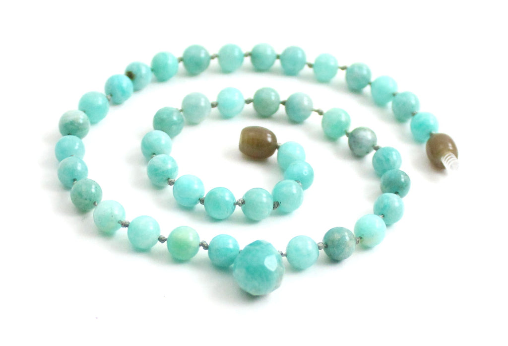 Amazonite Gemstone Knotted Green Necklace with Pendant