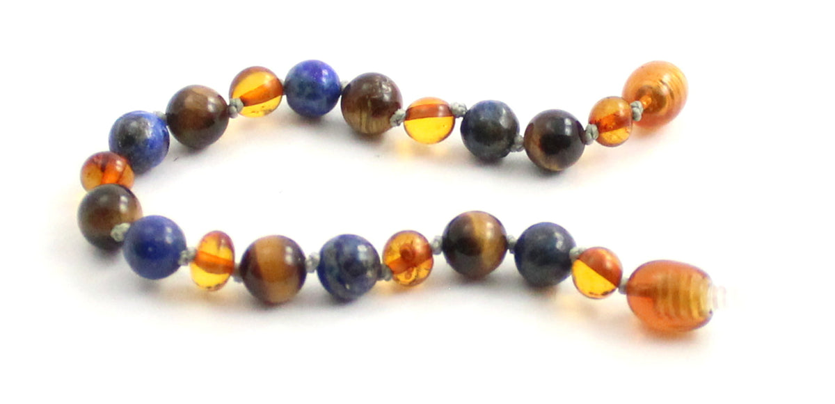 Bracelet With Lapis Lazuli, Cognac Amber and Tiger's Eye
