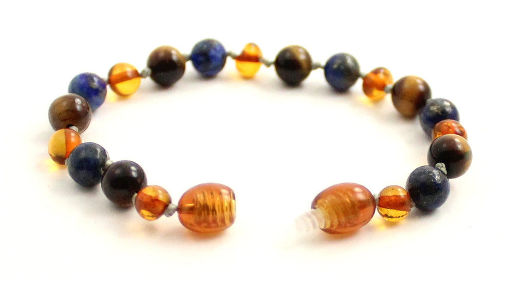 Bracelet With Lapis Lazuli, Cognac Amber and Tiger's Eye