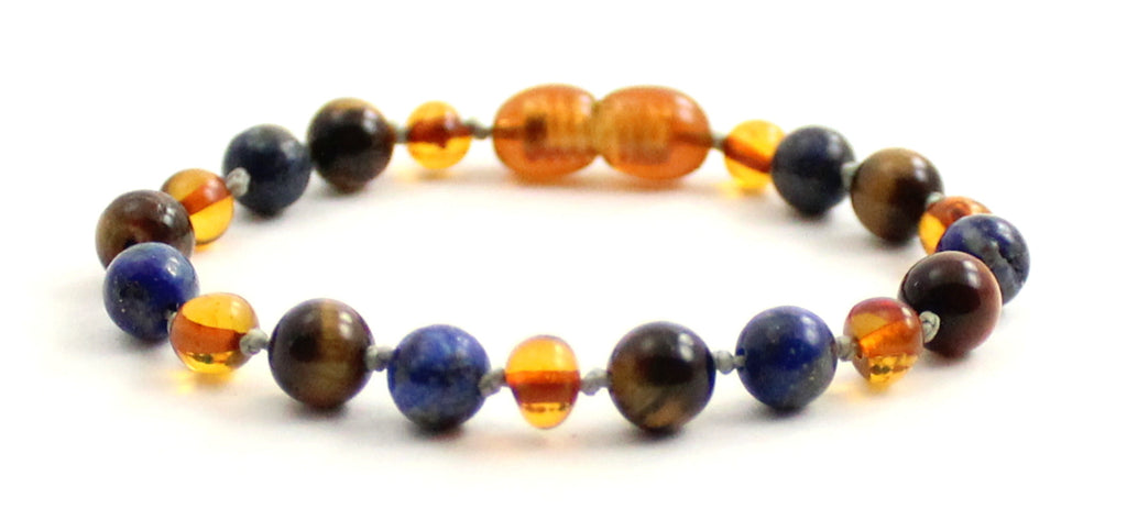 Bracelet With Lapis Lazuli, Cognac Amber and Tiger's Eye