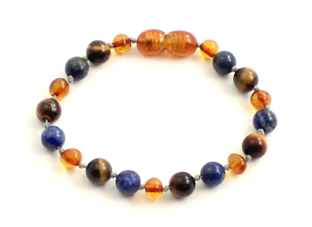 Bracelet With Lapis Lazuli, Cognac Amber and Tiger's Eye