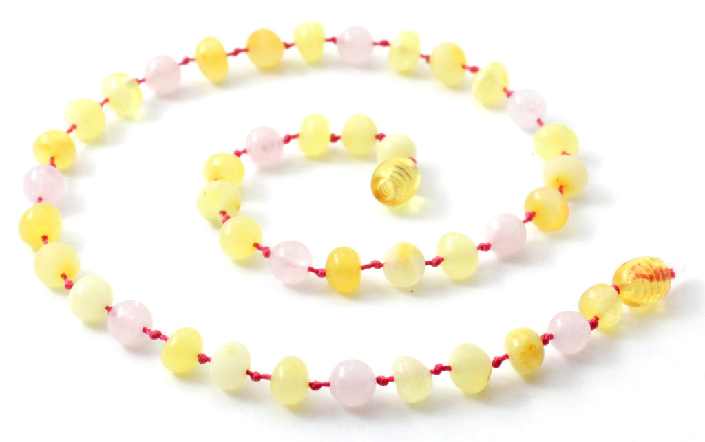 Amber Milky Yellow and Rose Quartz Necklace