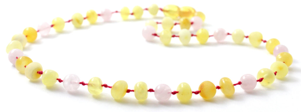 Amber Milky Yellow and Rose Quartz Necklace
