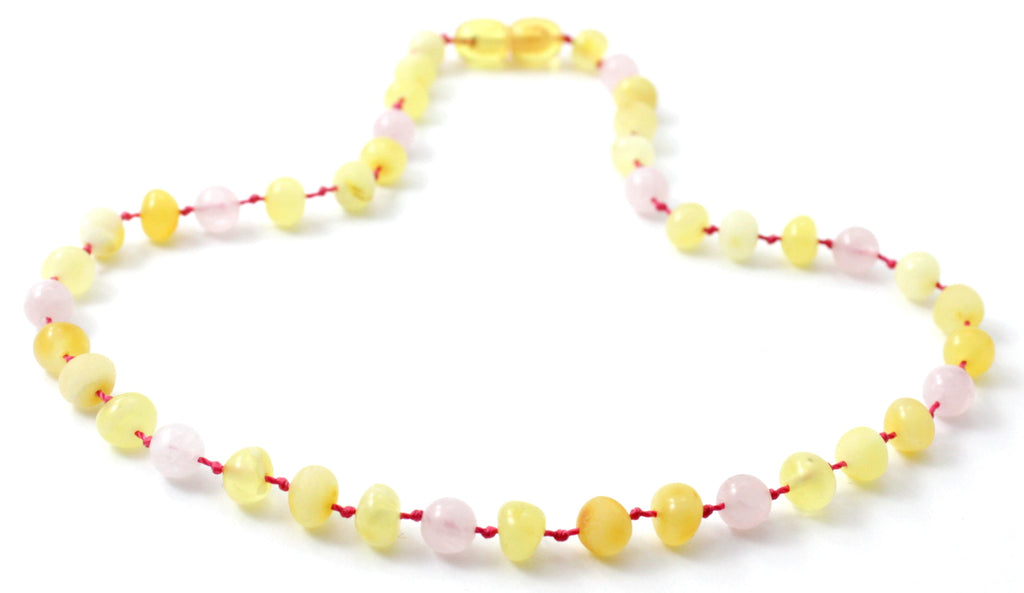 Amber Milky Yellow and Rose Quartz Necklace