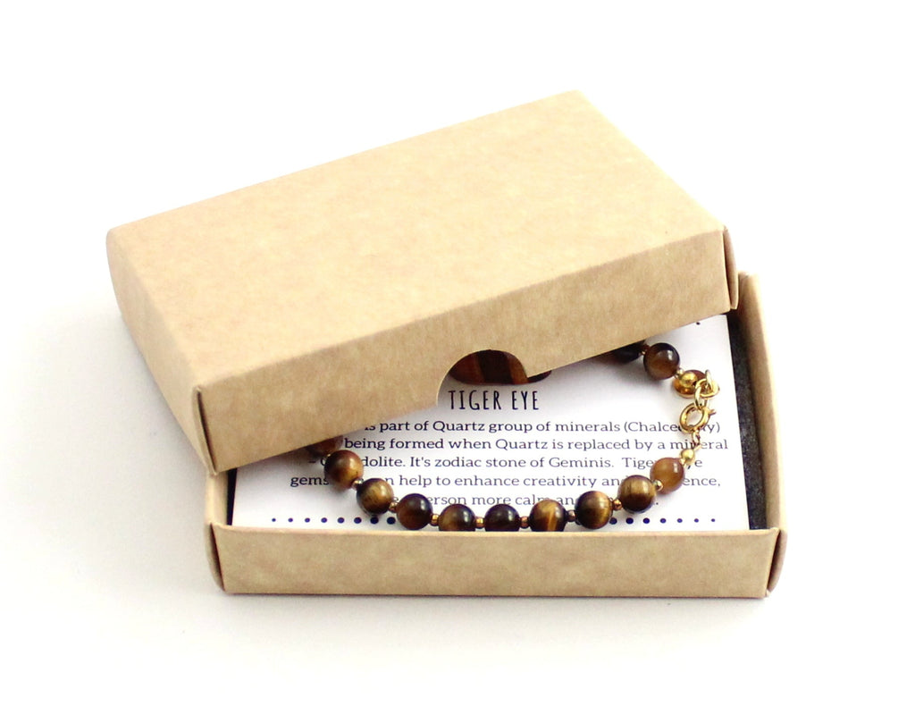 Tiger Eye Brown Bracelet With Silver Beads