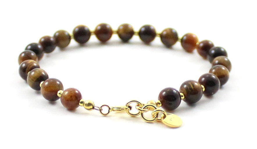 Tiger Eye Brown Bracelet With Silver Beads